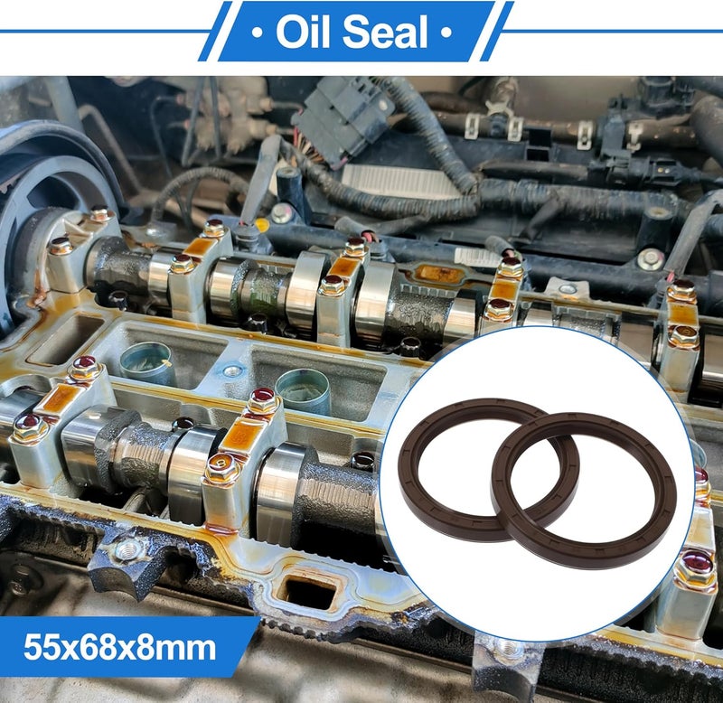 VekAuto Universal Oil Seal TC Double Lip W Steel Spring Seal Ring Rotary Shaft Seal 55x68x8mm High Pressure FKM Rubber Brown 2 Pcs - Image 2